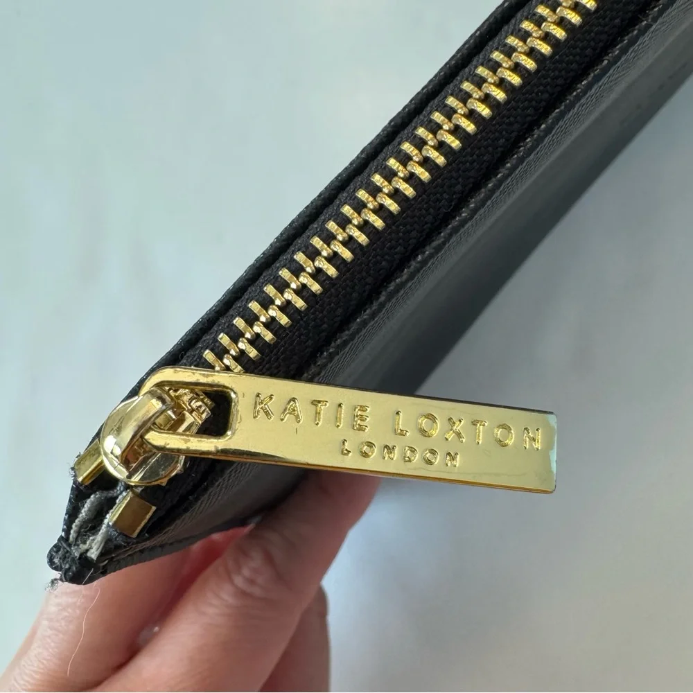 Katie Loxton Ta Dah Perfect Pouch Wallet Vegan Faux Leather Black Saffiano Gold